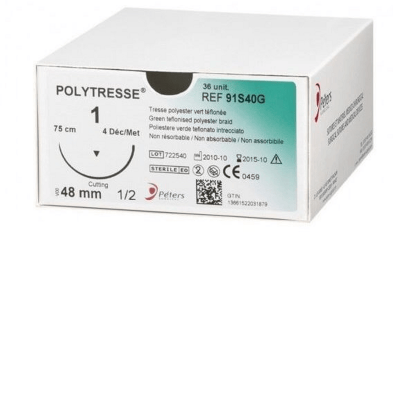 Політрес (Поліестер), USP0, зелений 75см, голка ріжуча 1х30мм, 1/2 кола, 91S35C
